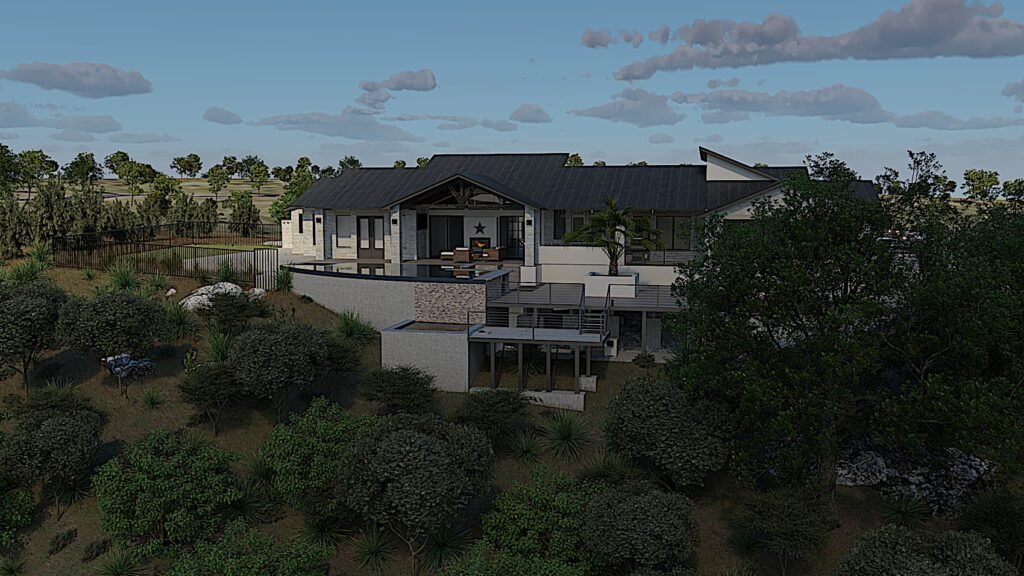 architectural rendering of Burnet Texas Modern Hill Country Architecture Terrain Modeling