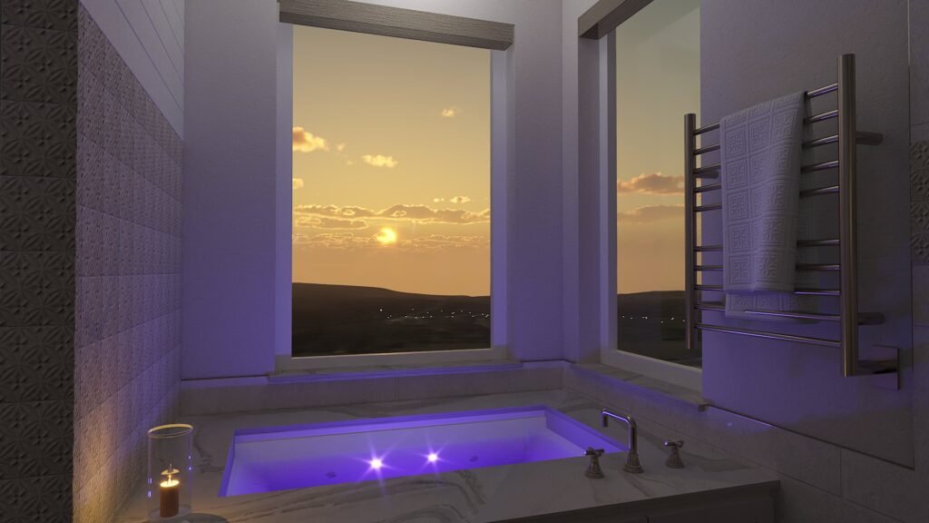 architectural rendering of Chromatherapy bathtub burnet texas custom master bathroom