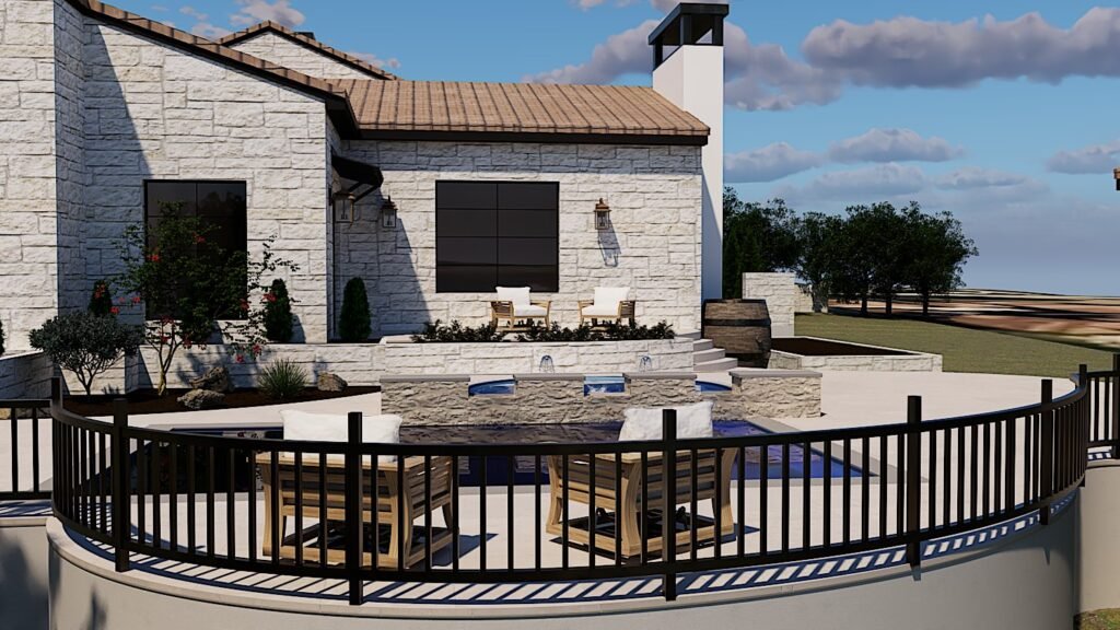 architectural rendering of new outdoor deck with pool barton creek texas