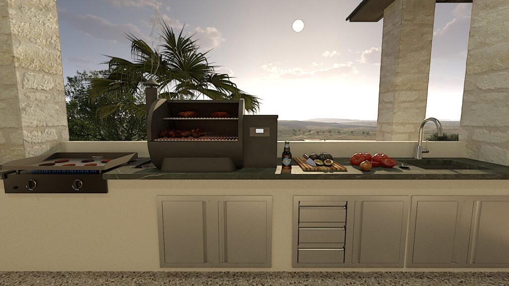 architectural rendering of Outdoor Kitchen Traeger Blackstone
