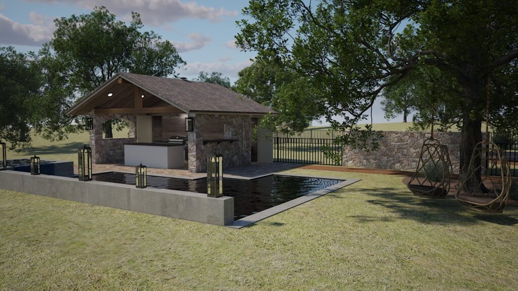 architectural rendering of New Pool and Outdoor Kitchen - Horseshoe Bay Texas
